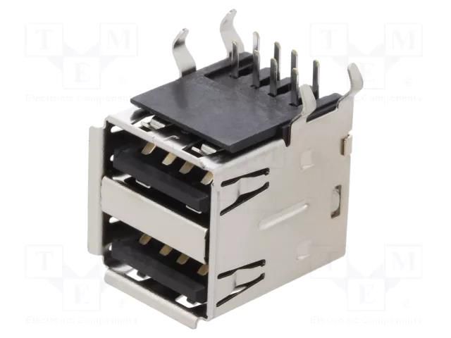 Connector: USB A; socket; THT; PIN: 2x4; angled 90°; double; USB 2.0 GCT USB1035-GF-P-0-B-B