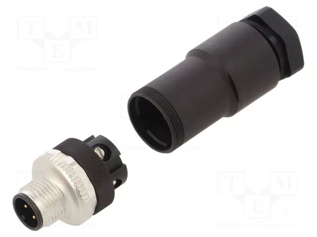 Connector: M12; male; 713; 8A; 250V; PIN: 4; IP67; for cable; PA; 16AWG BINDER 99-0429-19-04