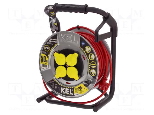 Extension lead; 3x1.5mm2; reel,with non-rotating sockets; red KEL W-99466