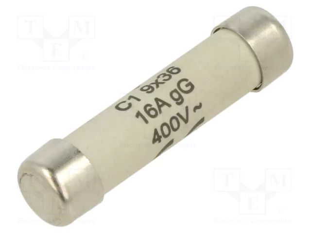 Fuse: fuse; 16A; 400VAC; gG; cylindrical,industrial; 9x36mm HAGER L936C1-16