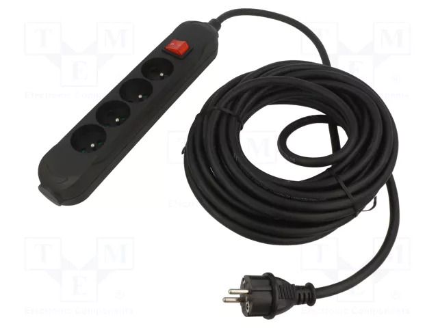 Extension lead; 3x1.5mm2; Sockets: 4; rubber; black; 5m; 16A; PRO JONEX 470WSPROR/1.5-5.0B