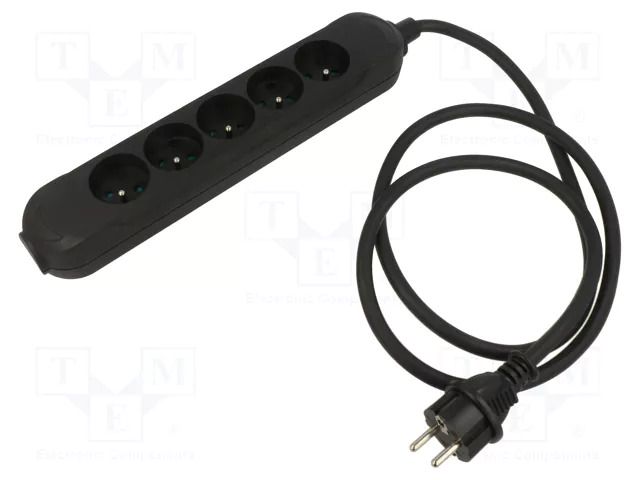 Extension lead; 3x1.5mm2; Sockets: 5; rubber; black; 1.5m; 16A; PRO JONEX 570-PRO-R/1.5-1.5B