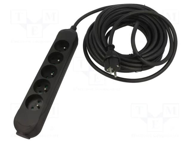 Extension lead; 3x1.5mm2; Sockets: 5; rubber; black; 5m; 16A; PRO JONEX 570-PRO-R/1.5-5.0B