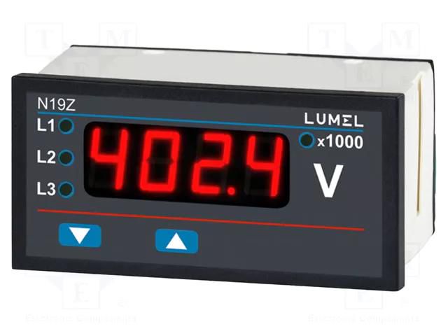 Voltmeter; digital,mounting; 239.6÷415V; LED; 4-digit; Char: 14mm LUMEL N19Z-E3V3ML51000M0