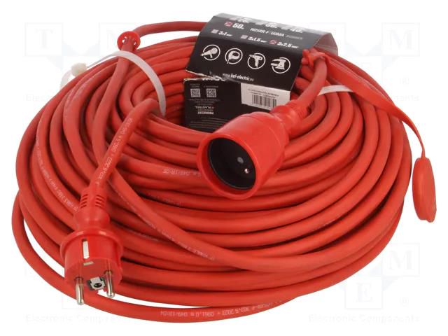 Extension lead; 3x2.5mm2; Sockets: 1; rubber; red; 50m; 16A KEL W-97351