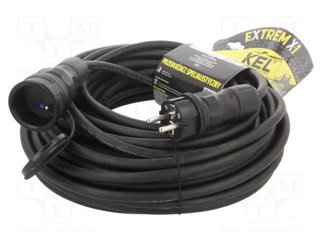 Extension lead; 3x2.5mm2; Sockets: 1; rubber; black; 25m; 16A KEL W-99151