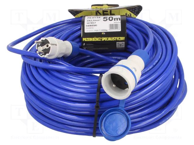 Extension lead; 3x2.5mm2; Sockets: 1; PUR; blue; 50m; 16A KEL W-99191