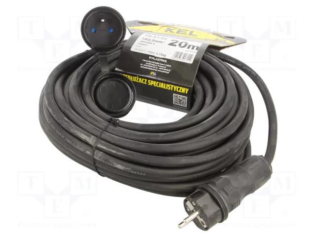 Extension lead; 3x2.5mm2; Sockets: 1; rubber; black; 20m; 16A KEL W-99209