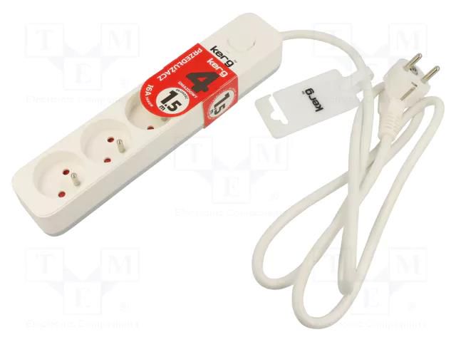 Extension lead; 3x1.5mm2; Sockets: 4; PVC; white; 1.5m; 16A KERG KERG-M02395