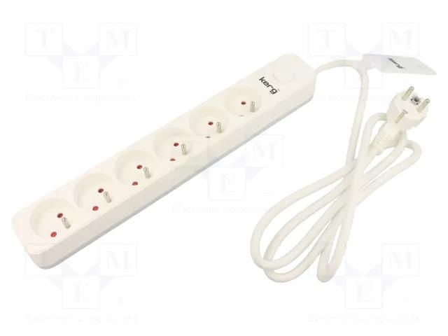 Extension lead; 3x1.5mm2; Sockets: 6; PVC; white; 5m; 16A KERG KERG-M02411