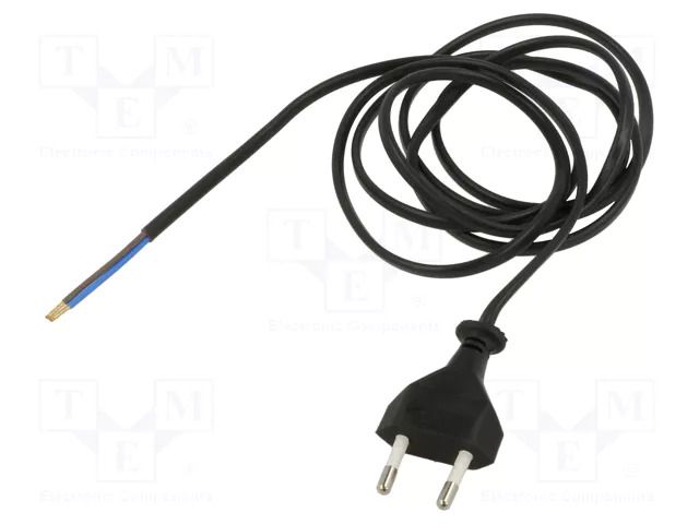 Cable; 2x0.75mm2; CEE 7/16 (C) plug,wires; PVC; 1.9m; black; 2.5A JONEX WJ-11-2/07/1.9BK