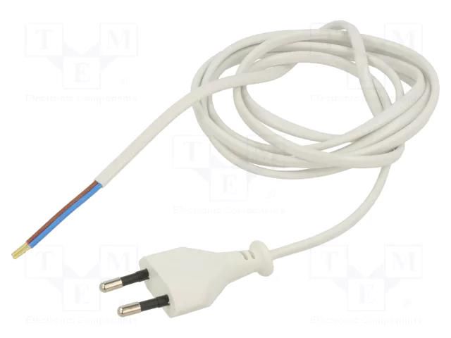Cable; 2x0.75mm2; CEE 7/16 (C) plug,wires; PVC; 1.9m; white; 2.5A JONEX WJ-11-2/07/1.9WH