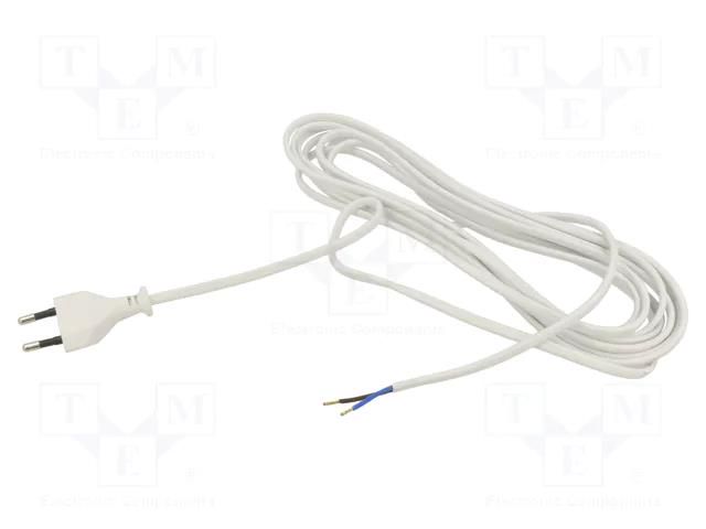 Cable; 2x0.75mm2; CEE 7/16 (C) plug,wires; PVC; 5m; white; 2.5A JONEX WJ-11-2/07/5WH