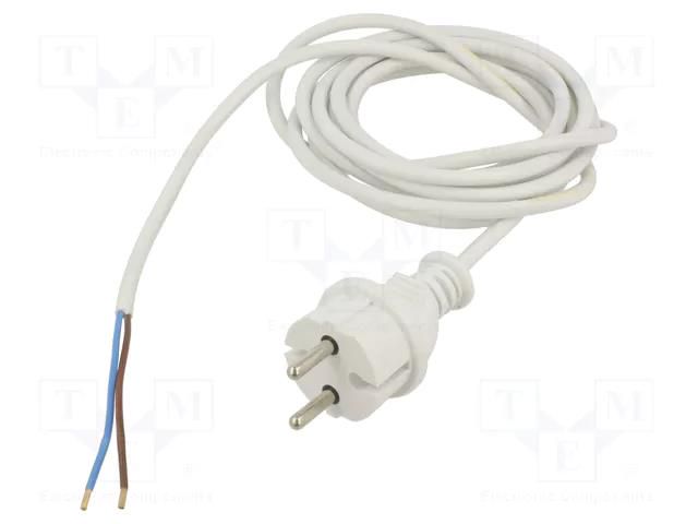 Cable; 2x1mm2; CEE 7/17 (C) plug,wires; PVC; 3m; white; 16A; 250V JONEX WJ-24-2/10/3WH
