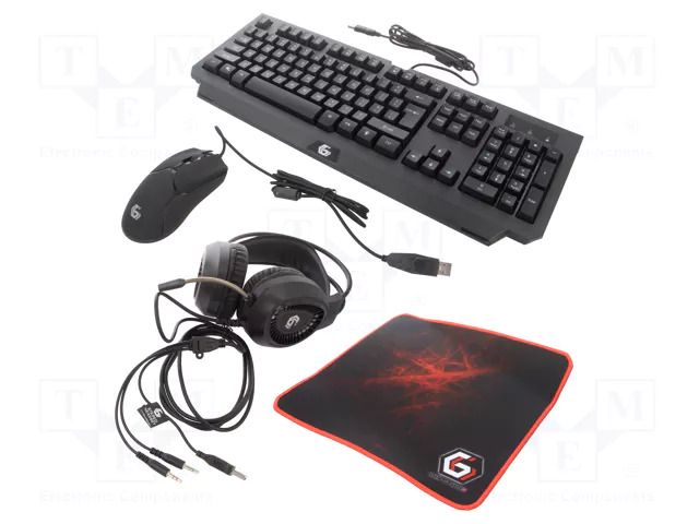 Gaming kit; black,red; Jack 3,5mm,USB A; wired,US layout; 1.8m GEMBIRD GGS-UMGL4-01