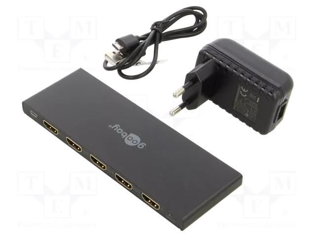 Splitter; HDCP 2.2,HDMI 2.0; black; Out: HDMI socket x4 Goobay HDMI-SPLITTER-04