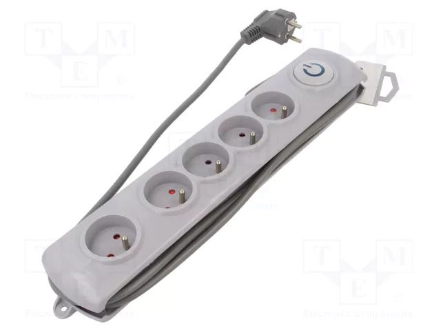Plug socket strip: protective; Sockets: 5; 230VAC; 10A; grey QOLTEC QS-50270