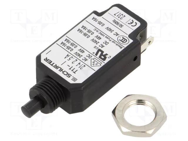 Circuit breaker; Urated: 240VAC; 48VDC; 0.1A; SPST; Poles: 1; screw SCHURTER T11-211-0.1A