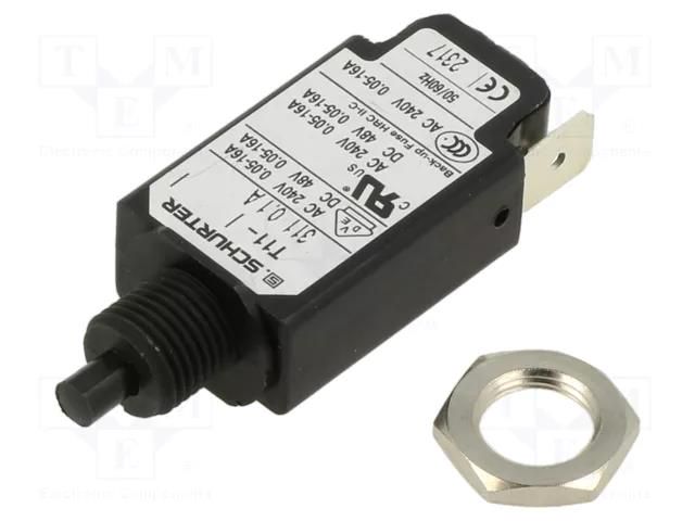Circuit breaker; Urated: 240VAC; 48VDC; 0.1A; SPST; Poles: 1; screw SCHURTER T11-311-0.1A