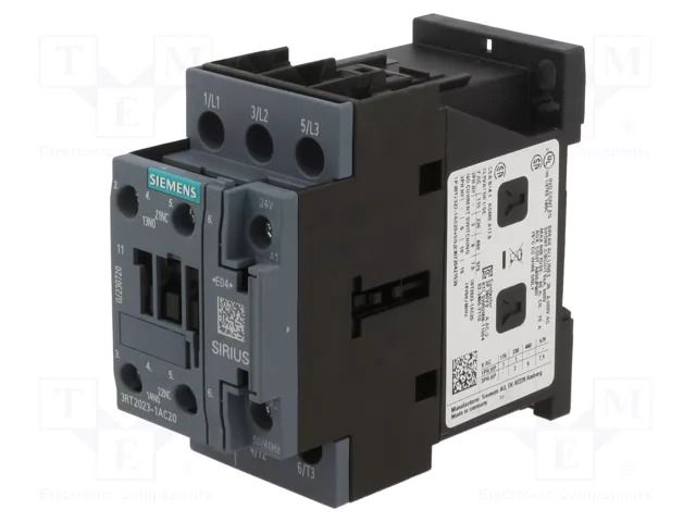 Contactor: 3-pole; NO x3; Auxiliary contacts: NO + NC; 24VAC; 9A SIEMENS 3RT2023-1AC20
