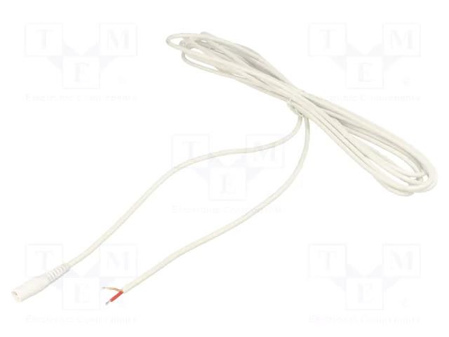 Cable; 1x1mm2; wires,DC 5,5/2,1 socket; straight; white; 5m WEST POL S21-TT-C100-500WH