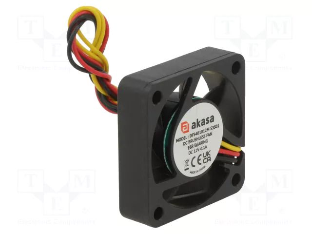 Fan: DC; axial; 12VDC; 40x40x10mm; 28.5dBA; EBR; 5400rpm; 2.41mmH2O Akasa AK-4010MS-KT05