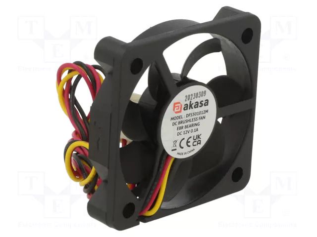 Fan: DC; axial; 12VDC; 50x50x10mm; 28.21dBA; EBR; 4500rpm; 2.63mmH2O Akasa AK-5010MS-KT05