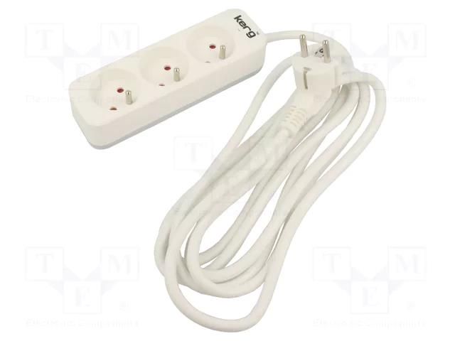 Extension lead; 3x1.5mm2; Sockets: 3; PVC; white; 3m; 16A KERG KERG-M02388