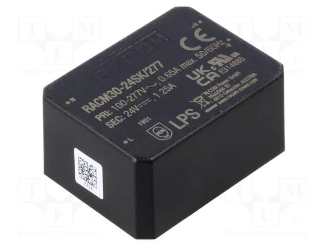 Converter: AC/DC; 30W; 85÷305VAC; 24VDC; 1250mA; -40÷90°C; PCB; 89% RECOM RACM30-24SK/277