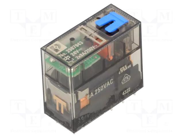 Relay: industrial; DPDT; Ucoil: 24VDC; 8A/250VAC; 8A/250VDC; socket PHOENIX CONTACT REL-MR-24/21-21/MS