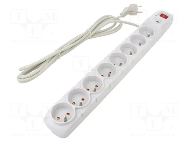 Plug socket strip: protective; Sockets: 8; 230VAC; 10A; grey HSK DATA ACAR-S8-3GY