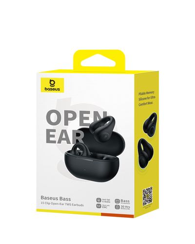 Belaidės Bluetooth 5.4 ausinės Bass 15 Clip su įkrovimo dėklu, juodos A00079500113-00 6932172674335