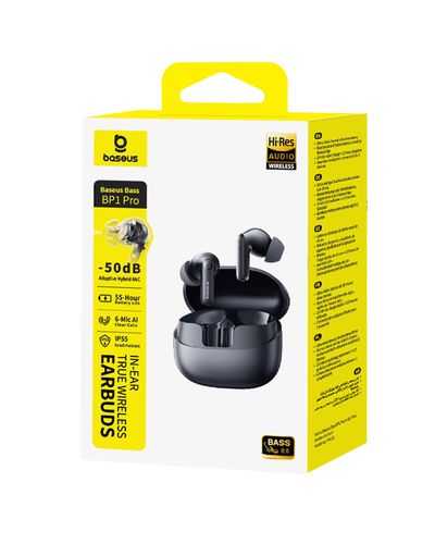 Belaidės Bluetooth 6.0 ausinės Bass BP1 Pro su triukšmo slopinimu ir įkrovimo dėklu, juodos A0010504 6932172694982