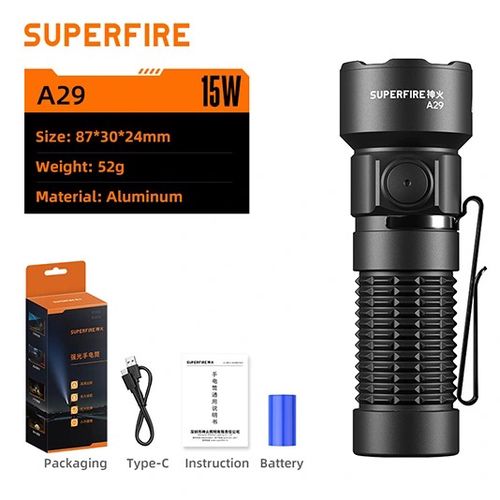 Žibintuvėlis A29, EDC 15W 1450lm, įkraunamas USB-C, su magnetu 52g SUPERFIRE-A29 6975515776006; 6977502514240