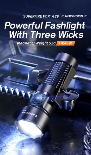 Žibintuvėlis A29, EDC 15W 1450lm, įkraunamas USB-C, su magnetu 52g SUPERFIRE-A29 6975515776006; 6977502514240