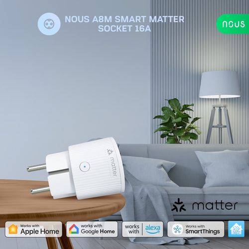 Išmanioji rozetė Wi-Fi MATTER, 230Vac 16A, su energijos matavimu, TUYA / Smart Life, Google Home, Apple Home NOUS-A8M 5905072800549