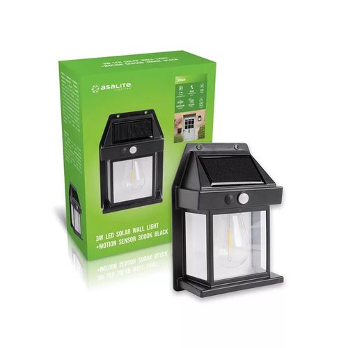 LED Solar Wall Light IP44 3W 3000K (100 lumen) Black + PIR Sensor ASALITE ASAL0282 5999565666248