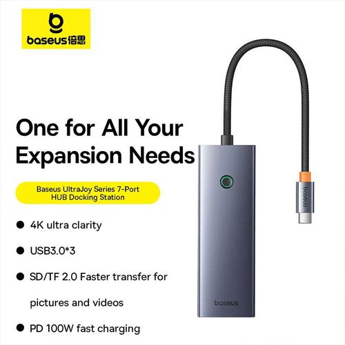 Jungčių stotelė / adapteris USB C kištukas - 4 rūšių jungtys (HDMI4K@60Hz*1+USB3.0*3+PD*1+SD/TF*1) UltraJoy BASEUS B00052803811-00 6932172646486