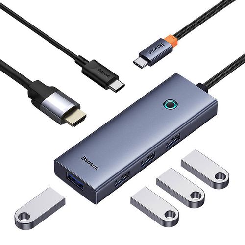 Jungčių stotelė / adapteris USB C kištukas - 3 rūšių jungtys (HDMI + 4xUSB3.0 + USB-C PD krovimui) UltraJoy BASEUS B00052807813-01 6932172630720