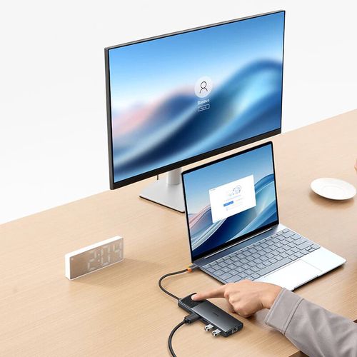 Jungčių stotelė USB C - 8 rūšių jungtys (2xHDMI (HDMI4K@120Hz+HDMI4K@60Hz)+USB-A(10Gbs)+USB-C(10Gbps+2xUSB-A(480Mbps)+RJ45+SD/TF+USB-C(PD)) BASEUS B00061800813-01 6932172643324