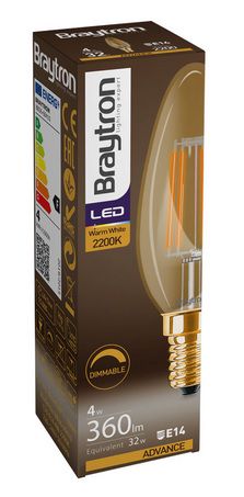 LED lemputė E14 230V C35 4W 360lm, FILAMENT, gintarinė balta 2200K, pritemdoma BB36-60410 5949097704710