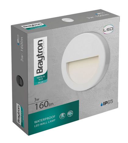 Laiptų pakopų šviestuvas, 3W 160lm, 3000K, baltas, hermetinis IP65 BG38-02000
