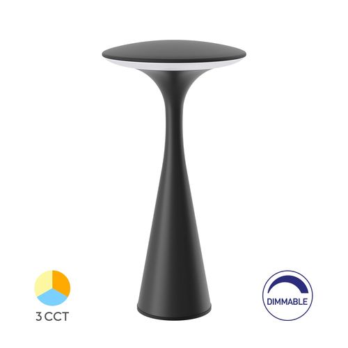 Rechargable table lamp TOWER, 3W, 300lm, IP44, with charging station, 2600mAh, black BK06-00091 5949097738043