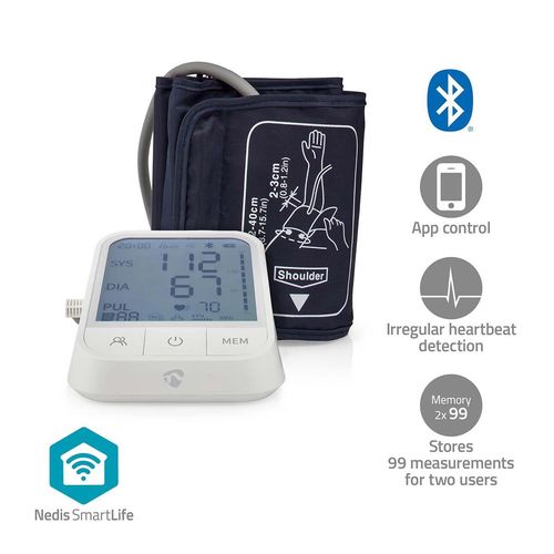 SmartLife Blood Pressure Monitor | Arm | Bluetooth® | LCD Display | 22 - 42 cm | Detection for cuff wearing / Irregular heartbeat detection / Keep still indication | White BTHBP10WT 5412810418428