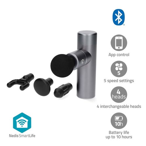 SmartLife Sports Massage Gun | Accu Powered | N/A | Rechargeable | 5 Massage Modes | Conical Head / Drawstring Bag / Flat Head / Spherical Head / U-shape Head | Dark Grey BTHMSG10GY
