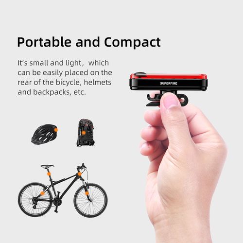 Bicycle tail light, RED, rechargable micro USB, 1W, 4.5h., IP44, 230mAh SUPERFIRE-BTL01 6956362995109