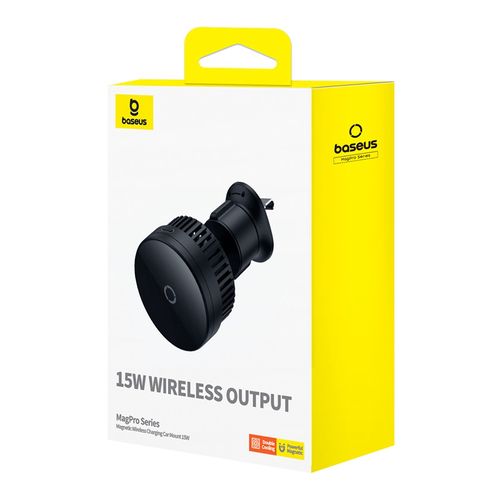 Automobilinis magnetinis laikiklis su belaidžiu Qi įkrovimu 15W MagPro, juodas C40164100121-00 6932172647834