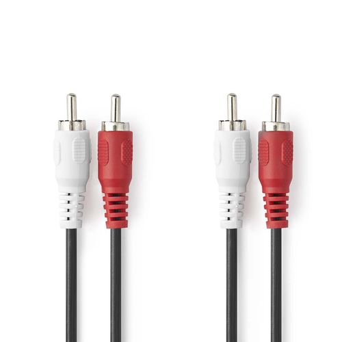 Stereo Audio Cable | 2x RCA Male | 2x RCA Male | Nickel Plated | 10.0 m | Round | Red / White | Label CAGL24200BK100
