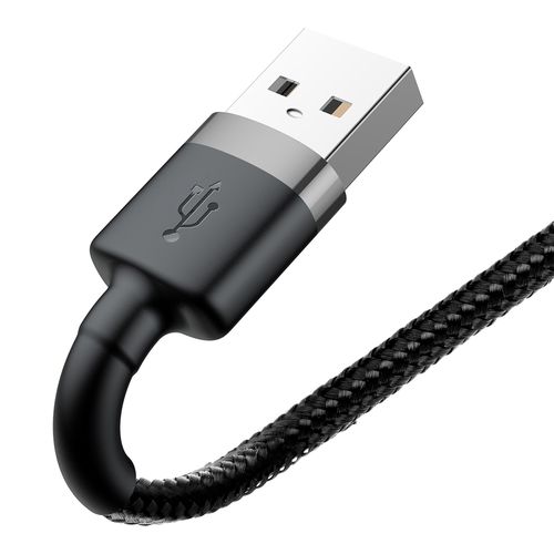 Kabelis USB A kištukas - IP Lightning kištukas 2.0m QC3.0 su nailoniniu šarvu Cafule pilkas/juodas BASEUS CALKLF-CG1 6953156275010