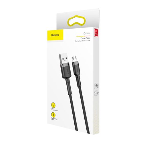 Kabelis USB A kištukas - micro USB kištukas 2.0m QC3.0 su nailoniniu šarvu Cafule pilkas/juodas BASEUS CAMKLF-CG1 6953156280366